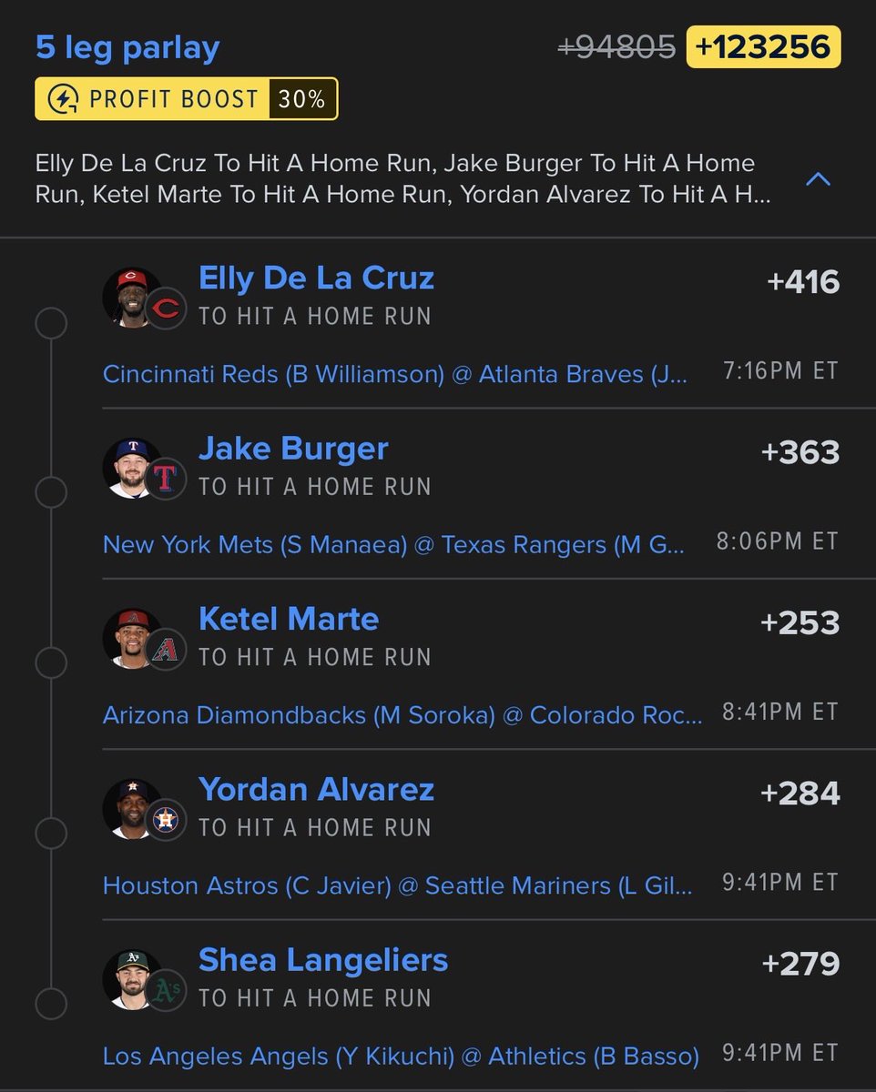 BrookieJ07's tweet photo. 5 Leg Cash Explosion 💥🤑🤯

Weather not great across the slate but these games have the best potential 🙏🏽✨ Made them into 2 bases as well 🚨 

Let’s CASH 💰💸 @Playbook https://t.co/icDRVhcAD6
