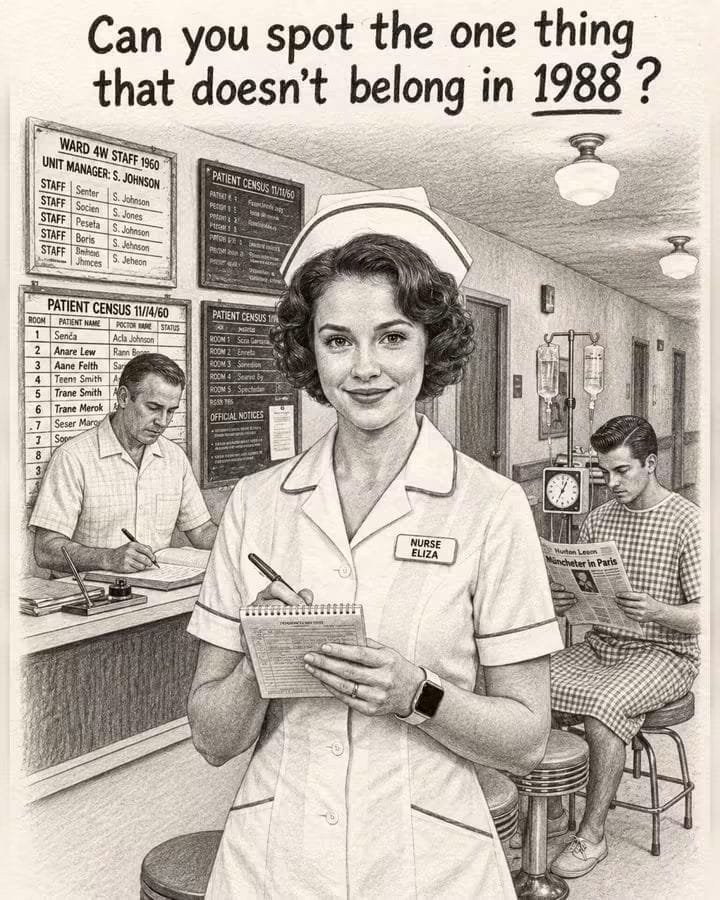 Happy_3g's tweet photo. Something in this hospital scene is seriously out of place.

Look closely can you find the hidden error? https://t.co/HY3nzJZECP