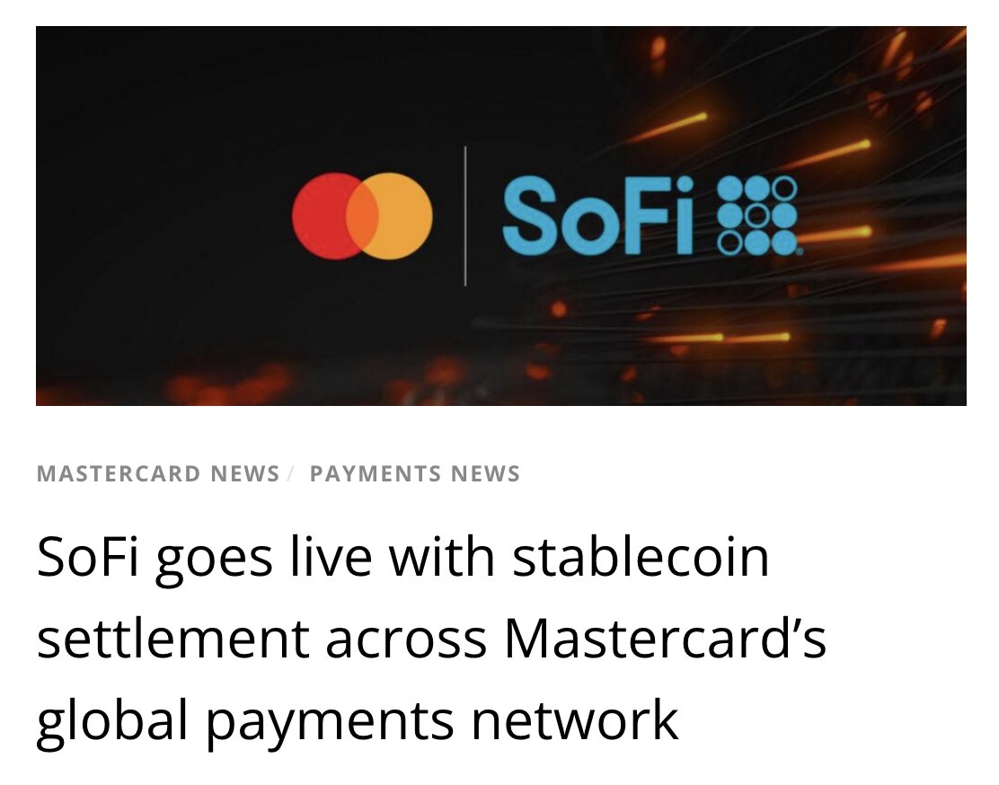 web700marketing's tweet photo. SoFiはアメリカの国法銀行として初めて、Mastercardのネットワーク上でステーブルコインによるカード決済の清算を開始したと発表。SoFiの加盟店はカード売上を即時に受け取り、24時間いつでも手数料なしで現金として引き出せるようになる。これまでカード売上の入金は翌営業日以降が当たり前だった。しかも、加盟店はSoFiUSDを持つ必要も、既存システムを変える必要もない。