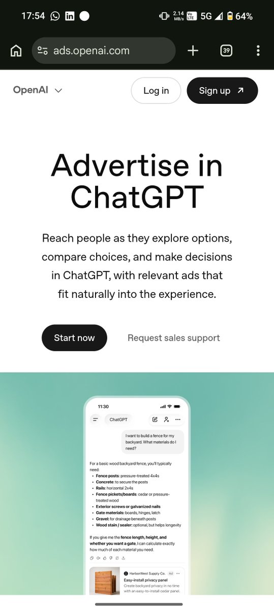 _Shadab_15's tweet photo. Chatgpt ads are here and it's going to be incredible. 

Brands are going to spend a lot on this https://t.co/ilTADDIJHw