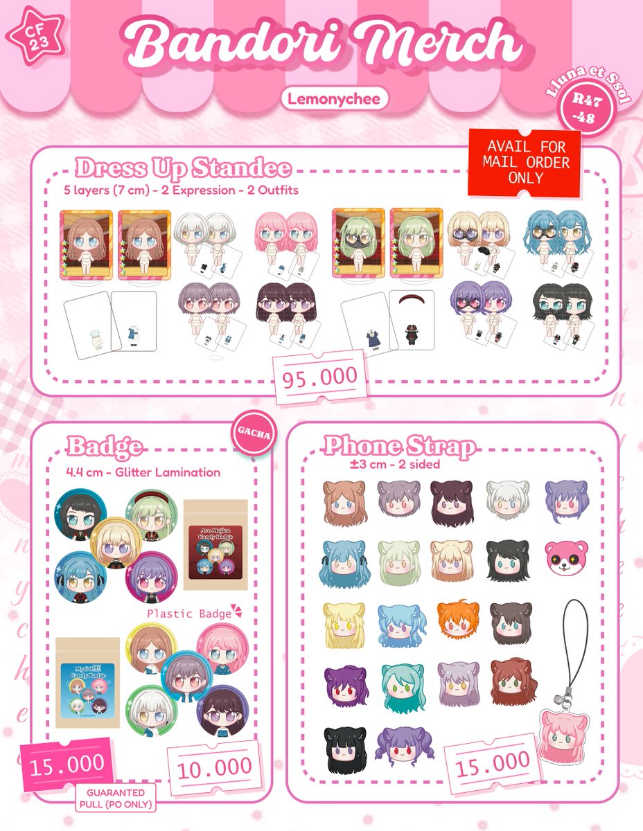 lemonychee's tweet photo. ❤️🔁 r very appreciated
#CF23 Batch 2 PO(+GA)
✨Bandori, Pjsk, Hq, BlueLock, SpyxFam, Genshin, Frieren, Milgram, Uma, Omori, MLP, Maimai
📍Lluna et Ssol (R47-48)
📦Mail, Pick up (D1&amp;2)
🗓 22 Sep-27 Sep
🔗 https://t.co/wlYoJmJiM0 (GO DM)
#CF23catalog #proseka #bandori https://t.co/ucKGCtNneg