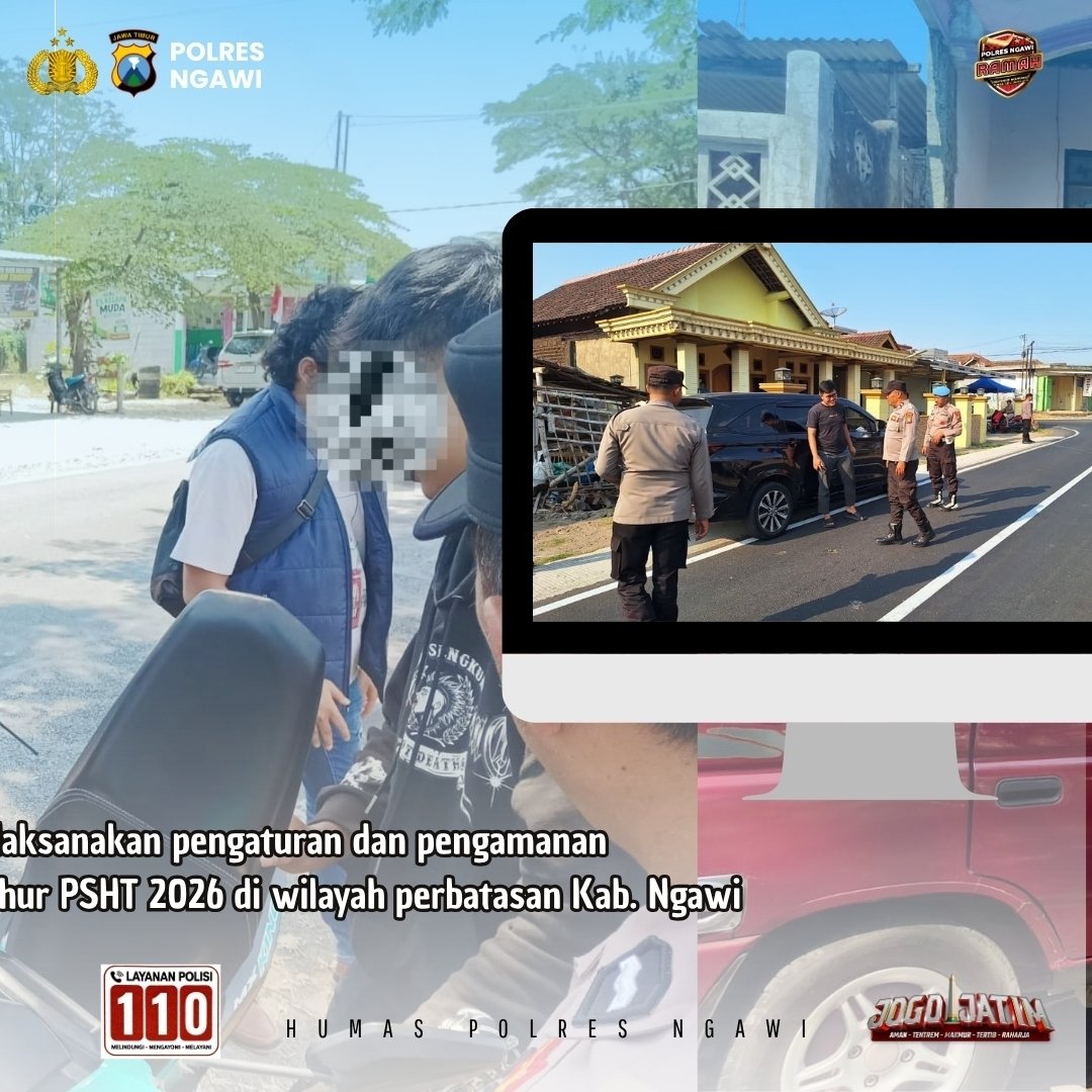 ResNgawi's tweet photo. Menjelang pelaksanaan Parluh PSHT 2026, Polres Ngawi bersama Polsek jajaran melaksanakan pengaturan lalu lintas dan pengamanan wilayah untuk menjaga situasi Kamtibmas tetap aman dan kondusif. https://t.co/7KLrm0mEcQ