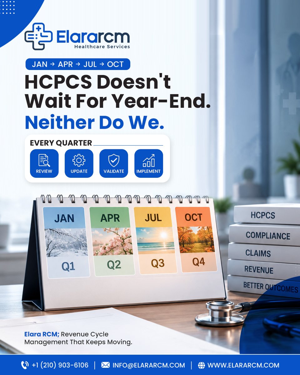 elararcm's tweet photo. At Elara RCM, we treat each HCPCS update as an active part of revenue cycle management.
Need help in strengthening the revenue cycle management? DM!
#ElaraRCM #HCPCSUpdates #HCPCSCodes #MedicalBilling #MedicalBillingServices https://t.co/aEaUQm608L