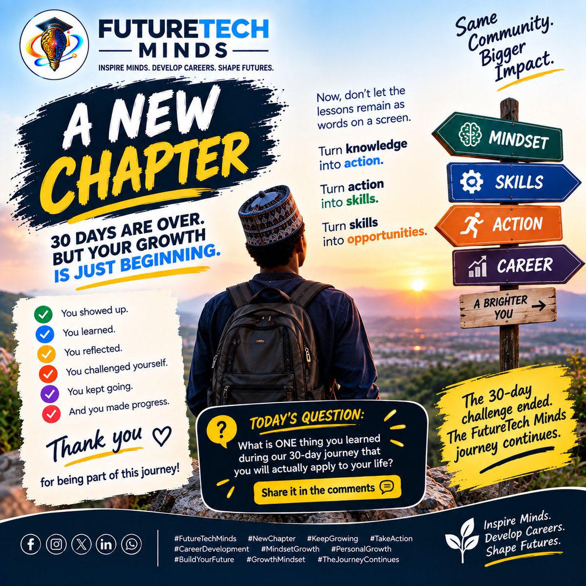 Future_Techmind's tweet photo. FUTURETECH MINDS — A NEW CHAPTER

30 DAYS ARE OVER.
BUT YOUR GROWTH IS JUST BEGINNING. 

You showed up.
You learned.
You reflected.
You challenged yourself.
You kept going.

Now, don’t let the lessons remain as words on a screen.

#FutureTechMinds #NewChapter #KeepGrowing https://t.co/iVJszZsgIl