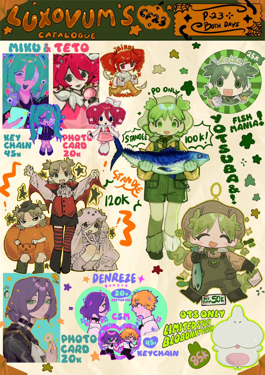 luxovum's tweet photo. 💘🔁appreciated! my #CF23 catalogue is now available for OTS and mail order!
🍀Backrooms/Gorillaz/VOCALOID/EnaDream BBQ/Mouthwashing/CSM/Saya no uta/Deadlock/TF2/F&amp;H /indie games/CT/termina/SHF/RPGmaker/Yotsuba/JJBA/SHF/AZUMANGA/tenna/ninah 
🖇️in reply!#cf23catalogue #comifuro23 https://t.co/tIDWjskQ3z