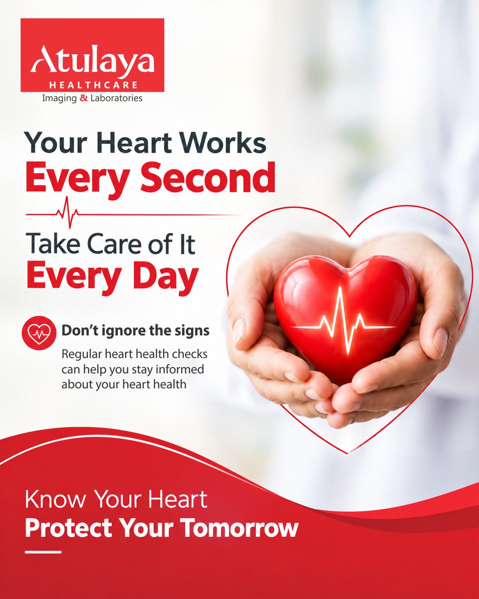 AtulayaHealth's tweet photo. Make heart health a priority with timely checkups and the right diagnostic tests. Because taking care of your heart today can support a healthier tomorrow.
Choose Atulaya Healthcare for your diagnostic care.
#HeartHealth #HeartCare #HealthyHeart #HeartCheckup #CardiacHealth https://t.co/KiJ3o3DU3R