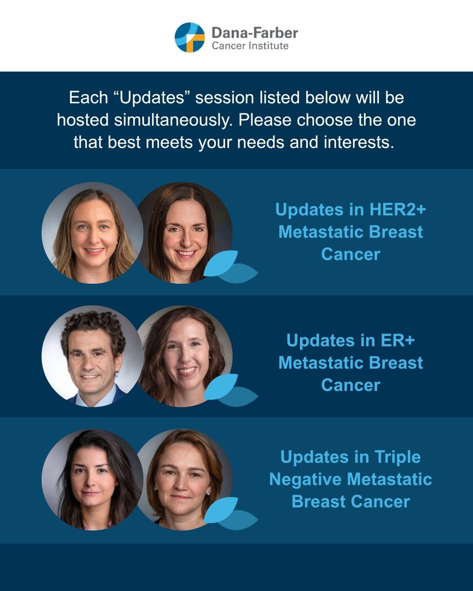 DFCI_BreastOnc's tweet photo. Join us for the first webinar of the 2026–2027 Metastatic Breast Cancer Forum Series, hosted by the EMBRACE Program at @DanaFarber!

📅 October 21, 2026| 10:30 a.m. – 1:00 p.m. ET
💻 Hosted Virtually, via Zoom

This webinar will be held in two parts:
• Welcome Session | 10:30 – 11:45 a.m. ET
• Breakout Sessions | Noon – 1 p.m. ET

Each breakout session will provide an opportunity to learn about treatment and research updates for each sub-type of #MetastaticBreastCancer.

This recurring monthly webinar series offers educational programs for adults living with metastatic breast cancer (#MBC), covering research updates, supportive care, and practical and logistical topics throughout the year.

For more information and registration, please visit: https://t.co/kOEv17jBsP