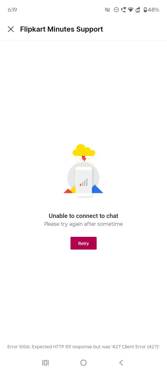 ashish3110's tweet photo. @flipkartsupport Still the Help Section showing this same image - Unable to connect to chat...

If I am not able to connect, how should I raise this issue.

Please resolve it https://t.co/J8SXxu7hFJ