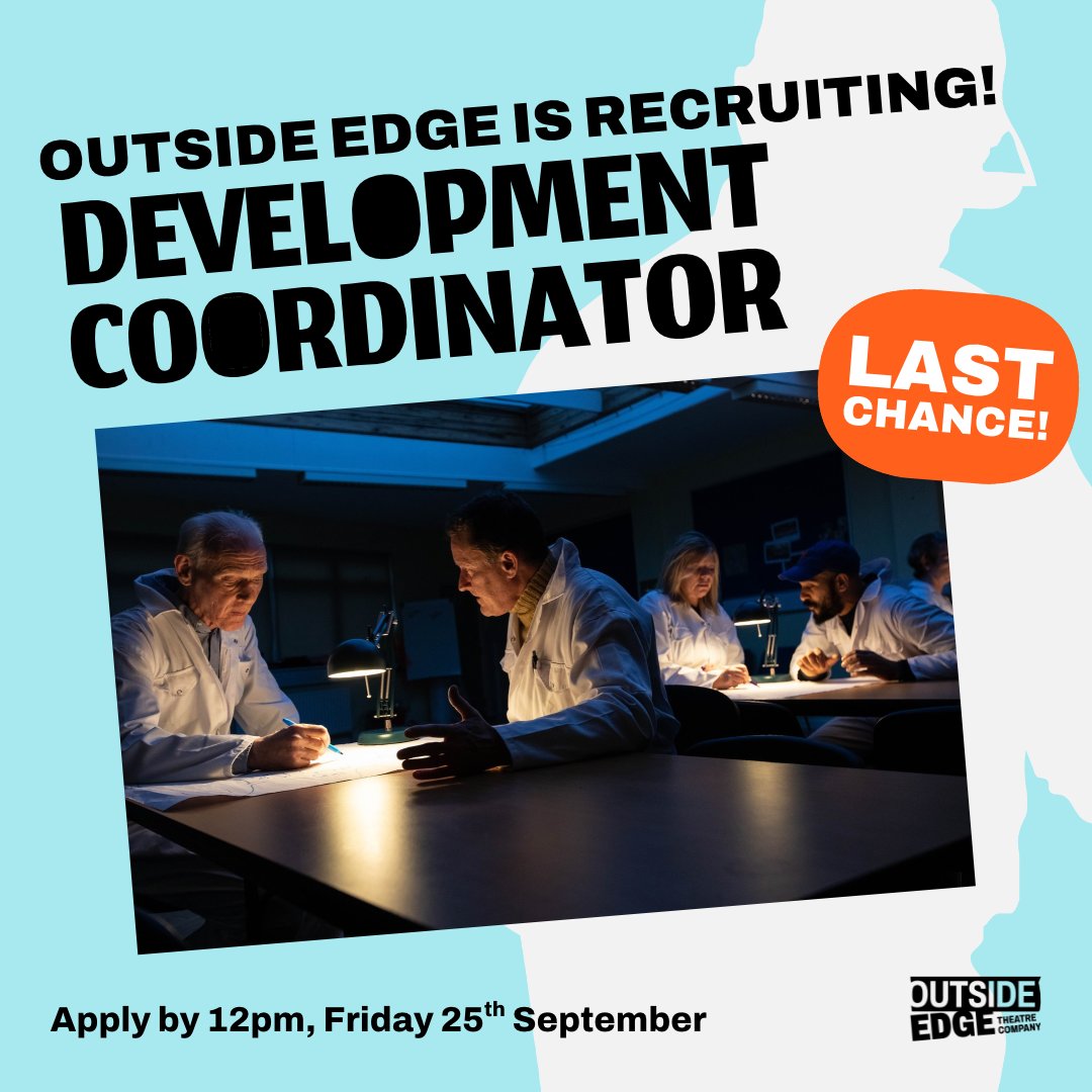 OutsideTheatre's tweet photo. Last chance to apply!

There’s just a few days left to apply for our Development Coordinator role at Outside Edge Theatre Company.

Applications close at 12pm this Friday, 25th September.

Find out more and apply: https://t.co/mwMyfegmlG https://t.co/6MR8IaVDoB