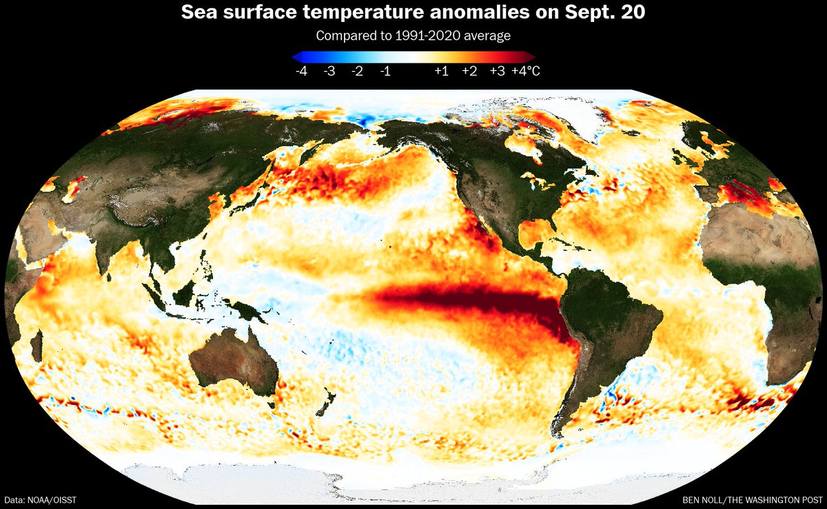 BenNollWeather's tweet photo. The strongest El Niño on record alongside extreme tropical North Pacific warmth will bring a serious U.S. flood threat this fall and winter.

By November, an unusually strong subtropical jet stream will likely emerge, fueling a moisture-rich storm track that lasts for months. https://t.co/VIZbaUeTmx