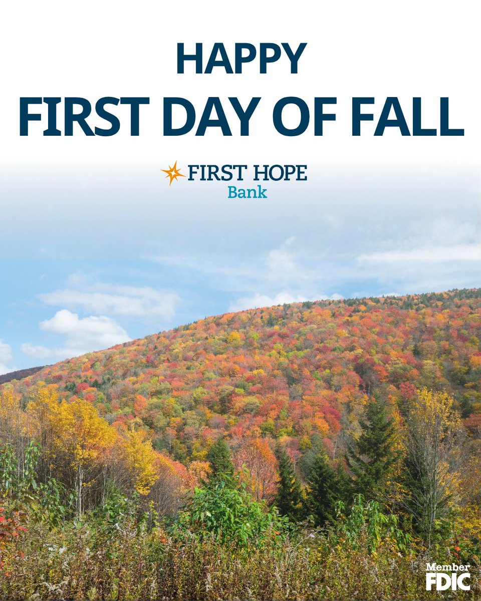 FirstHopeBank's tweet photo. A new season is here, bringing cooler days, changing leaves, and plenty to look forward to. Wishing everyone a happy first day of fall from First Hope Bank!

#FirstDayOfFall #HelloFall #FirstHopeBank #CommunityBanking https://t.co/lZz7op7cCl