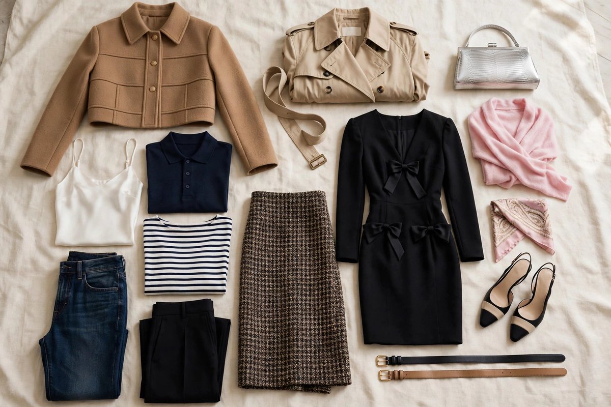 JayZeeTravels's tweet photo. Fall trip coming up — Paris or anywhere — this is what I would pack.

I took the 6 biggest trends from PFW SS26 and edited them into 15 pieces that actually fit in a carry-on.

Anchored by a pair from my own closet — my Chanel two-tone Mary Janes (beige/black quilted cap-toe, sculpted heel, ankle strap) — the updated version of the iconic slingback that was everywhere at Chanel. 

The rest: camel Bar jacket, beige trench, white silk cami, navy piqué polo, Breton stripe, dark denim, black trousers, tweed midi, bow hourglass dress, ballerina pink wrap, bandana, 2 skinny belts, lizard clutch.

Whether it's Le Marais or anywhere — it all mixes.

Which would you wear first?