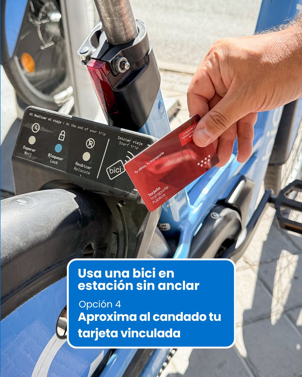 bicimad's tweet photo. 🚲 Si encuentras una bici en la estación y sin anclar... ¡puedes usarla! 

📱 Es tan fácil como siempre. 

✅ Desbloquea por QR, NFC, matrícula o con tu tarjeta vinculada... ¡y a rodar con #bicimad! https://t.co/3h3WM6Moi8