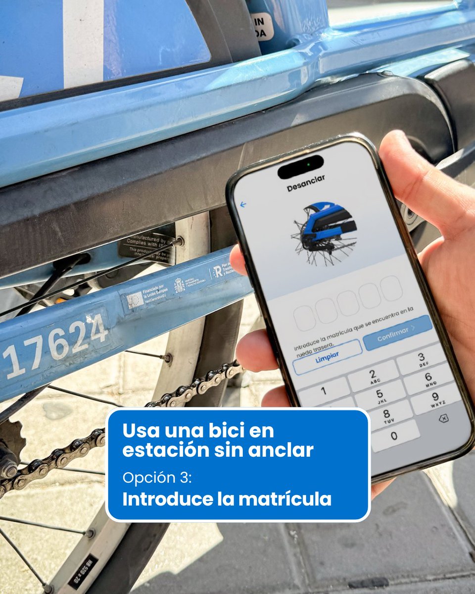 bicimad's tweet photo. 🚲 Si encuentras una bici en la estación y sin anclar... ¡puedes usarla! 

📱 Es tan fácil como siempre. 

✅ Desbloquea por QR, NFC, matrícula o con tu tarjeta vinculada... ¡y a rodar con #bicimad! https://t.co/3h3WM6Moi8