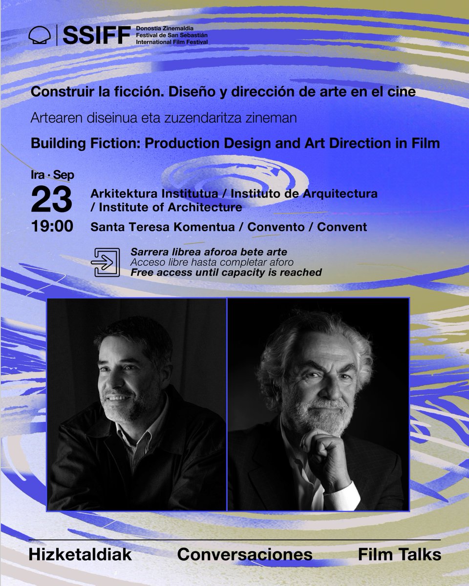 sansebastianfes's tweet photo. #74SSIFF 💭 #ConversacionesSSIFF #FilmTalks #Hizketaldiak
🗣️ Construir la ficción. Diseño y dirección de arte en el cine.
/ Building Fiction: Production Design and Art Direction in Film
/ Artearen diseinua eta zuzendaritza zineman
🗓️ Ira 23 Sep (19:00)
📍 Instituto de Arquitectura (Convento de Santa Teresa)
ℹ️ https://t.co/8k4sFGStXw