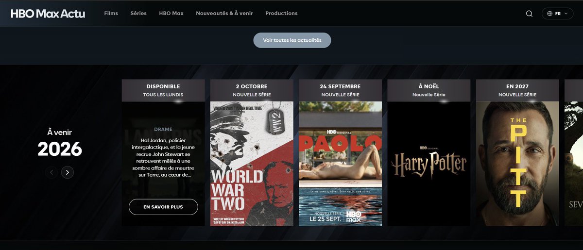 HBOMaxActuFR's tweet photo. Nouvel aperçu du site « HBO Max Actu » qui sera lancé TRÈS BIENTÔT. 👀

La page d’accueil mettra en avant les bandes-annonces des films et séries à venir, les dernières actualités, ainsi que les sorties de l’année et bien d’autres contenus.

Plus d’infos à venir. https://t.co/5dez571blq