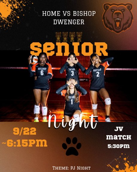 NorthropSports's tweet photo. Girls Volleyball
Northrop vs. Bishop Dwenger
Freshmen &amp; JV - 5:30pm start
SENIOR NIGHT
Varsity to follow

Come support the Bruins! https://t.co/VekJHEPCUe