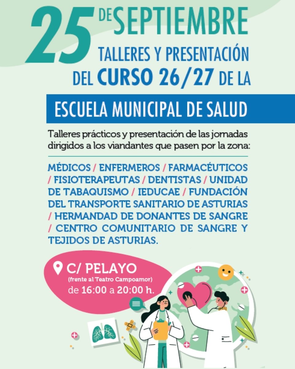 codesasturias's tweet photo. ๐ฆท Un aรฑo mรกs, el #CODES participa en la Escuela Municipal de Salud del @aytoviedo ๐ค
Este viernes, la nueva ediciรณn se presenta con un taller en la calle, una actividad abierta para acercar la salud a la ciudadanรญa de forma sencilla, prรกctica y cercana ๐ฉโโ๏ธ๐จโโ๏ธ https://t.co/wd0D6oEfQm