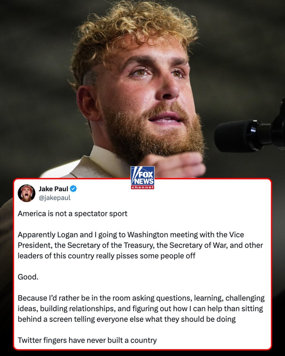 CalvinKleiofd's tweet photo. Washington doesn’t belong to commentators. It doesn’t belong to celebrities. It doesn’t belong to politicians. It belongs to the American people.”

@jakepaul is firing back at critics after he and brother Logan visited Washington and met with senior Trump administration. https://t.co/UzZO8Y6D3l