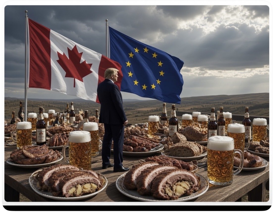 BmvgJohn's tweet photo. @marcusreif Weil die Familie von Trump aus der Pfalz stammt: Deutsches Bier und Pfälzer Saumagen - für Kanadier und Europäer - immerhin ist auch gerade in München das  #Oktoberfest 🍻😂 https://t.co/SwKt57m6cL