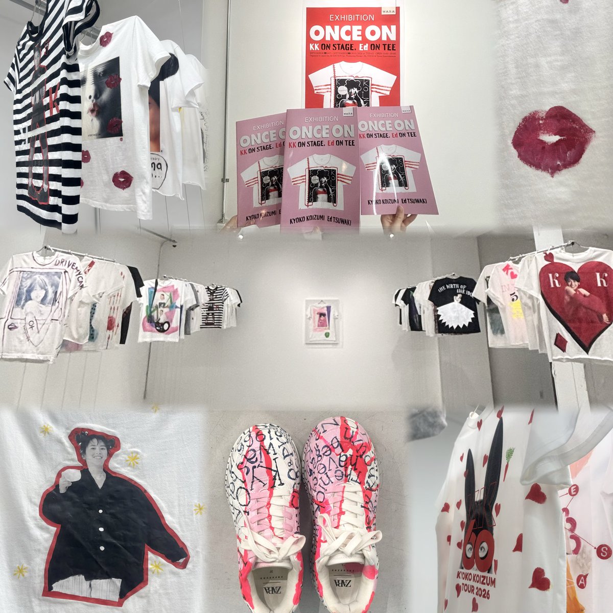 Kyn2_san's tweet photo. Tシャツ一枚一枚に込められた意味とそれぞれが
纏っていた素敵な時間を感じて見惚れちゃった🩷
絵を描くedさんもどれもこれも着こなしていた
キョンさんもほんと素敵🫰🏻近くで見れて嬉しい～
改めてKK60は私の原動力で、支えだったな、と。ありがとうでいっぱい #ONCEON  #小泉今日子 https://t.co/xfxpcUYWo9