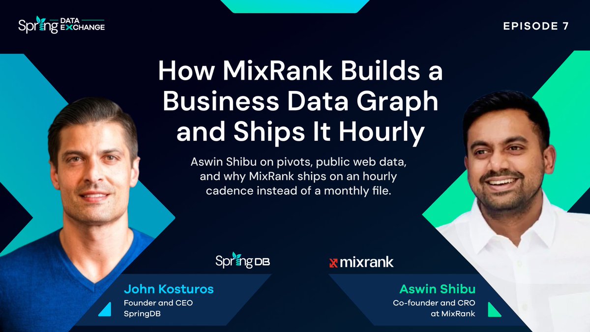 springdbio's tweet photo. New episode: @helloaswin , Co-founder and CRO at @MixRank , on sourcing company, employee, technology, and job posting data at web scale.

Bulk licensing, hourly delivery, owned data centers, and how to evaluate a data vendor for the long run.
 
Link is in thread https://t.co/aikFbFo6of