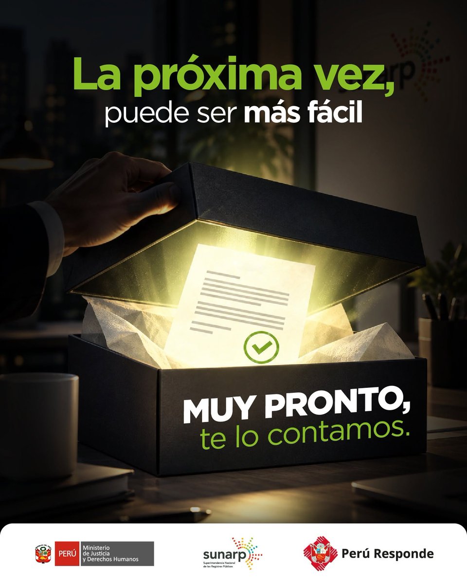 SunarpOficial's tweet photo. 👀 ¡La próxima vez, todo puede ser más fácil!
En Sunarp seguimos innovando para simplificar tus trámites y hacerte la vida más fácil.
🚀 Algo nuevo está por llegar y queremos que seas parte de ello.
¡Muy pronto te lo contamos!
#Sunarp #MuyPronto #InnovaciónRegistral https://t.co/5pqOPSqq0e