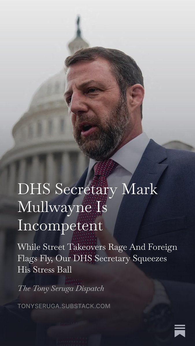 TonySeruga's tweet photo. DHS Secretary Mark Mullwayne Is Incompetent

While Street Takeovers Rage And Foreign Flags Fly, Our DHS Secretary Squeezes His Stress Ball

—Tony Seruga

Long ago, I was a cop. Let me tell you something about streets.

The streets belong to the people who made them. The people who pay for them. The people whose fathers and grandfathers poured the asphalt, hung the traffic lights, and actually bothered to learn the language of the country they chose to call home.

That is how it was supposed to work.

You come here, you assimilate, you fly one flag. The American flag. That is the deal. That has always been the deal.

But nobody told the hombres doing donuts in Austin’s Anderson Square over the weekend.

I am talking about the street takeover in North Austin.

Dozens of cars blocking intersections. Trucks revving engines loud enough to shake windows for three blocks. Drivers spinning circles in the middle of major thoroughfares while crowds cheered them on.

And here is the part that really grinds my gears: These guys were waving Mexican flags. Honduran flags. Colombian flags.

Shouting in Spanish and other languages while they turned a major Texas city intersection into their personal demolition derby.

This wasn’t some benign car club meeting. Or some Fast and Furious cosplay nonsense. This, to me, was actual foreign occupation of American streets.

And DHS Secretary Mark Mullwayne should have been treated as such.

Brian Hillsman watched the whole circus from a nearby patio. He told reporters the cars just started revving out of nowhere. No permits. No police presence. (They were conspicuously absent.)

Just a swarm of foreign nationals and their sympathizers commandeering public infrastructure like they freakin’ owned the place. Because in 2026, that is EXACTLY what they think.

They think they own it. They think the rules do not apply to them. And why would they think any different?

Our current Secretary of Homeland Security has basically hung a “No Cops Allowed” sign on the entire department.

Markwayne Mullin took over DHS in March after Kristi Noem got the boot. The guy promised a “lower profile” approach to immigration enforcement.

He mothballed the aggressive tactics… He stopped the warehouse purchases for detention centers… He started requiring judicial warrants instead of administrative ones… He put ICE officers back behind desks and told them to play nice.

The left-leaning Atlantic actually ran a profile calling him a “blank slate” lacking the “ideological zeal” of Stephen Miller or the “icy resolve” of Noem.

Translation: He is a p*ssy. He is squeezing his stress ball about optics. He cares more about getting good press than getting results.

Mark my words, American citizens, ICE, and law enforcement officers WILL BE KILLED as a result. 💥

https://t.co/bb7gCvsNfX