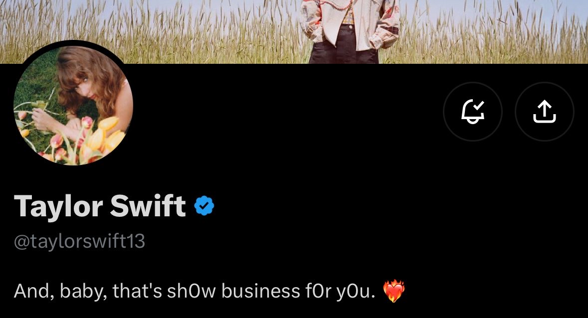 TSUpdating's tweet photo. 🚨Taylor Swift has changed her bio!!!!!

And, baby, that's sh0w business f0r y0u. ❤️‍🔥 https://t.co/O6djYHVAJ3