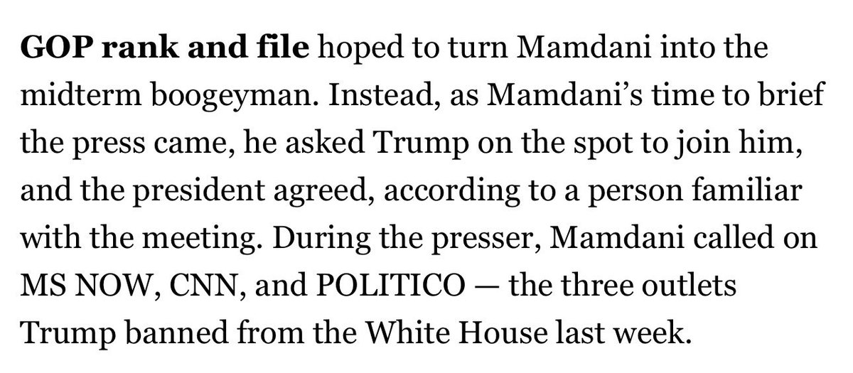 wsteaks's tweet photo. Trump’s joint presser with Mamdani was not originally planned, source familiar tells Playbook

Mamdani asked Trump on the spot if he would join him and called on the three news outlets Trump had banned from White House: https://t.co/J2DQ4IxhZg