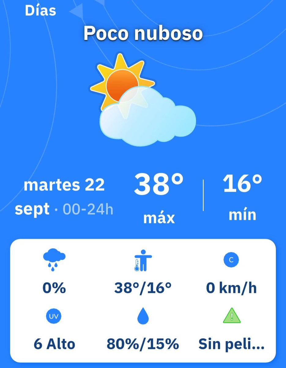 pancho8080's tweet photo. Desde mediados de Mayo tenemos Verano y lo que aún quedará !
Vamos a entrar en otoño con temperaturas de Julio ó Agosto.
Máxima prevista para hoy
38 grados C a la sombra.
Al sol: 42 grados ☀️
Mañana es posible que rozemos los 40 grados C 🔥
#VeranoInterminable
#VeteYa https://t.co/UOxGEttNuB