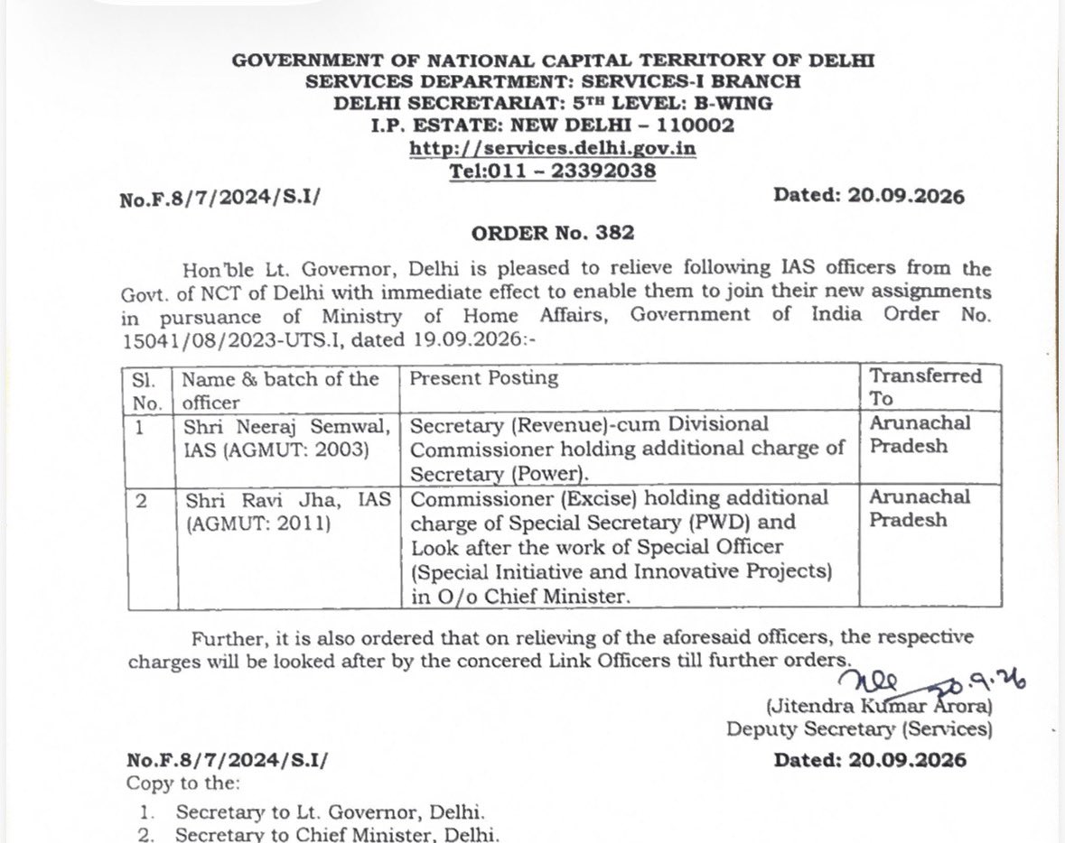 Saurabh_MLAgk's tweet photo. Big Breaking 

Two Sr IAS Officers heading very sensitive departments of Excise & Revenue have been shunted out of Delhi with in 24 hours. Both Depts are directly under CM @gupta_rekha.

Since, it’s claimed that BJP CM does transfers & postings, Will CM Rekha Gupta explain the reason for these unceremonious transfers  ? 

Is it related to some large scale corruption caught red handed by CBI ?

Is it related to CBI raid yesterday on excise officer in west delhi leading to recovery of 1.5 crores cash ? 

Was the bribe money being collected for some Sr officers or Neta ?

English newspapers may not  publish this news so read it here.