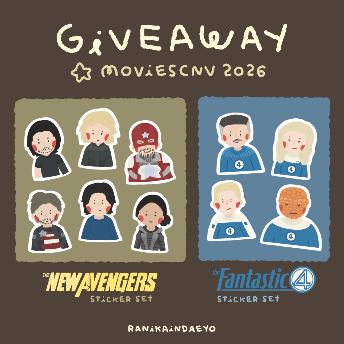 ranikaindaeyo's tweet photo. ( pls kindly rt )
#moviescnv2026 ’s giveaway

my first step giveaway for the mcu fans ! ♥️

⚡️thunderbolts* sticker set
🌐 the fantastic four sticker set

📍 : centralwOrld
🗓️ : 26 sep 2026
🕰️ : tba https://t.co/yeQe9By3m1