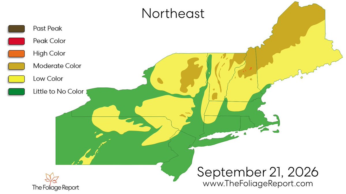 FoliageReport's tweet photo. 🚨 Happy Autumn Equinox! 

Here is The Foliage Report for the Northeast region as of September 21, 2026. 

Cont. https://t.co/yoPcubfmFW