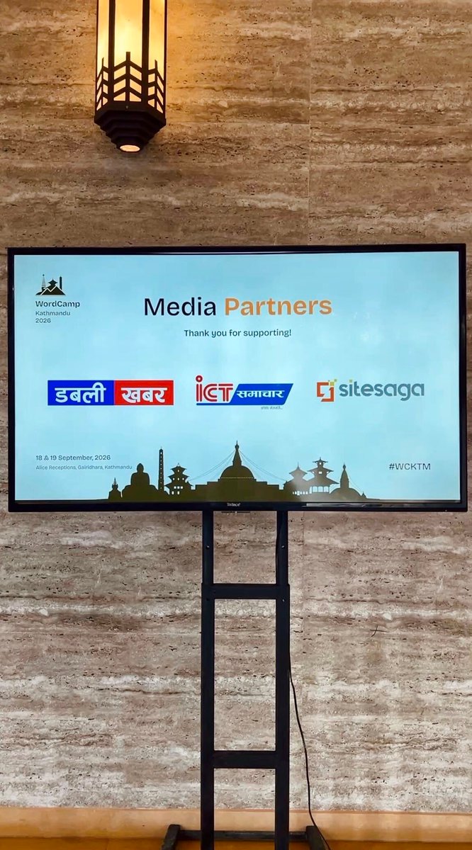 SiteSaga's tweet photo. Grateful to have been a Media Partner for WordCamp Kathmandu 2026 and part of this meaningful WordPress community event. 🙌
Thank you to @WCKathmandu for the opportunity, and congratulations on a successful event! 🎉
#WCKTM2026 #WordCamp #WordPress #WCKTM https://t.co/zqRVgtQwQA