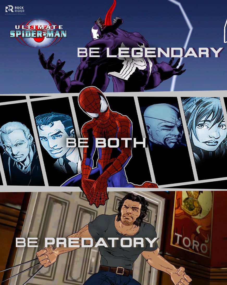 ursRockrider's tweet photo. Before Be Greater, Be Yourself, and Together. There was:

Be Legendary. 

Be Predatory.

Be BOTH.

Happy 21st anniversary to the Ultimate Spider-Man 🕸🕷 https://t.co/VK6xDCYR08