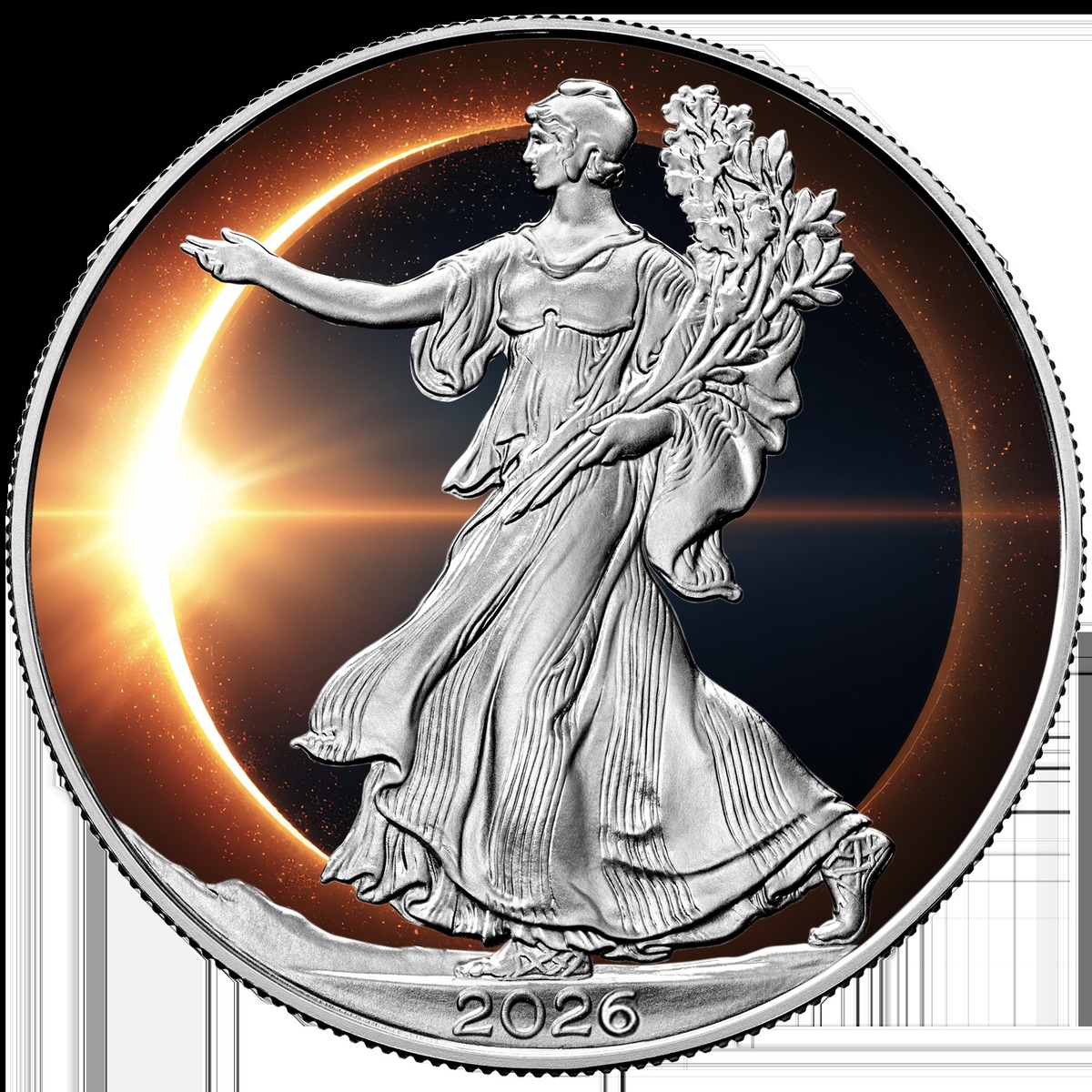 LuckyLootLive's tweet photo. Hot take: specialty ASE or classic Walking Liberty?

2026 Solar Eclipse Eagle — this one’s live on eBay.

https://t.co/F6rRejC1RJ
#SilverStacking https://t.co/nkGb5T6T8b