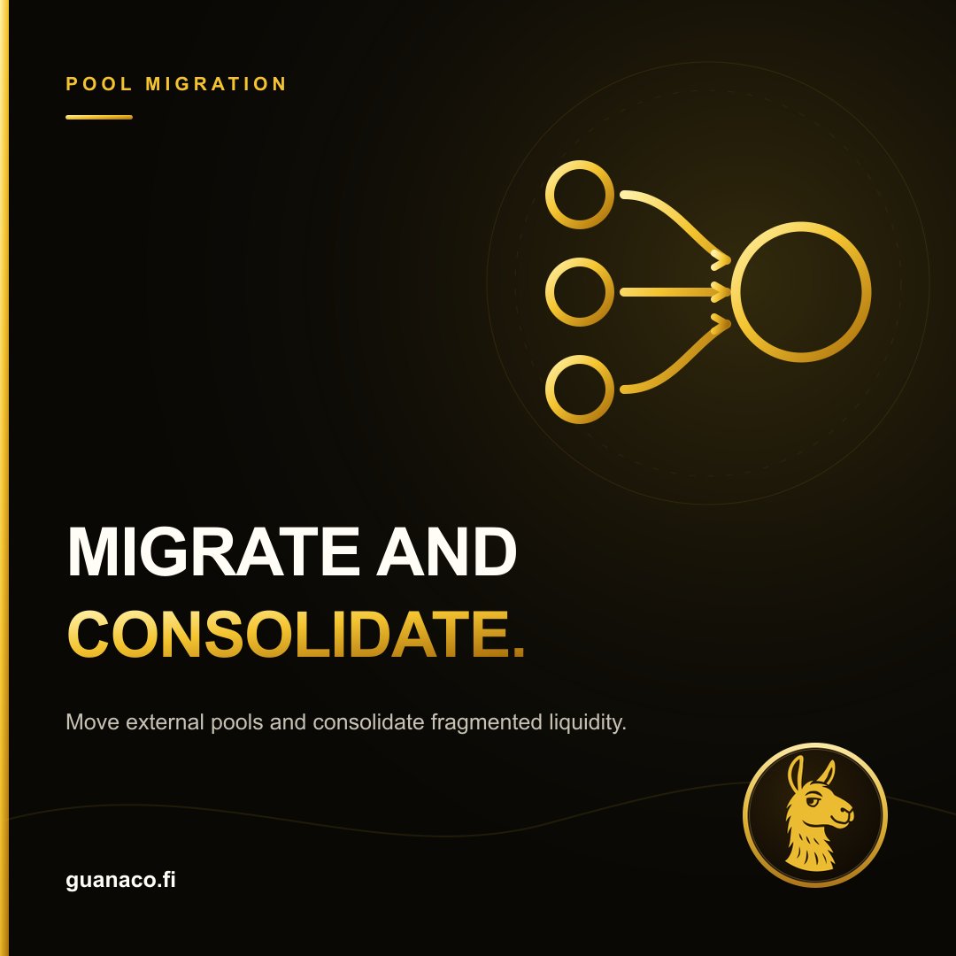 GuanacoFi's tweet photo. Fragmented liquidity can work harder.

Guanaco lets liquidity providers migrate external pools and consolidate fragmented liquidity into larger pools.

Bring your liquidity together in one place.

https://t.co/2yLRdEoyF4 https://t.co/I3mGSeUery