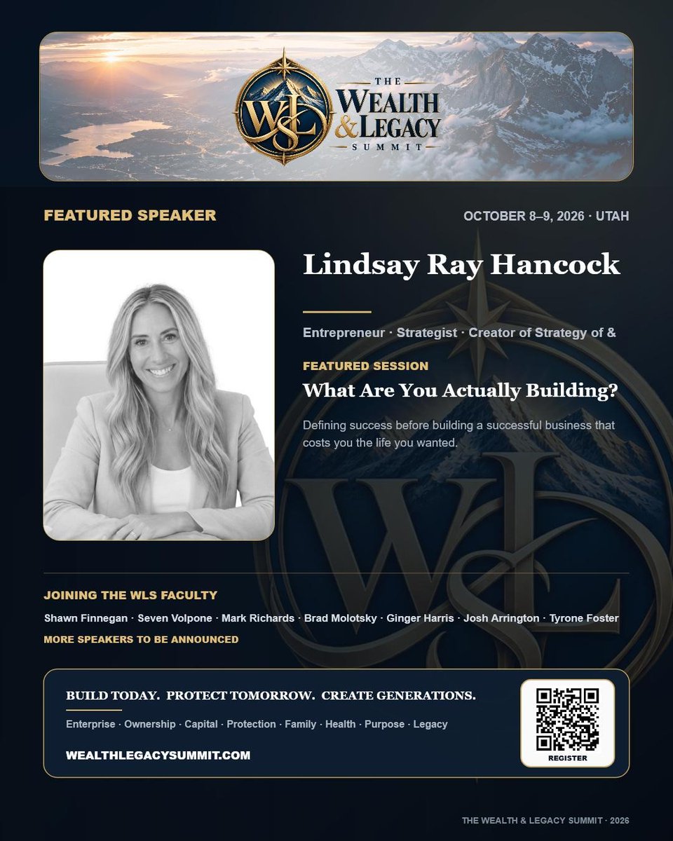 x5convergence's tweet photo. Welcoming Lindsay Ray Hancock to The Wealth &amp; Legacy Summit 2026 — Entrepreneur, Strategist, Creator of Strategy of &amp;.

Featured Session: What Are You Actually Building?

Oct 8–9, 2026 · Utah

Build today. Protect tomorrow. Create generations.
https://t.co/ESey8gmbPF https://t.co/M2kyNxAKVs