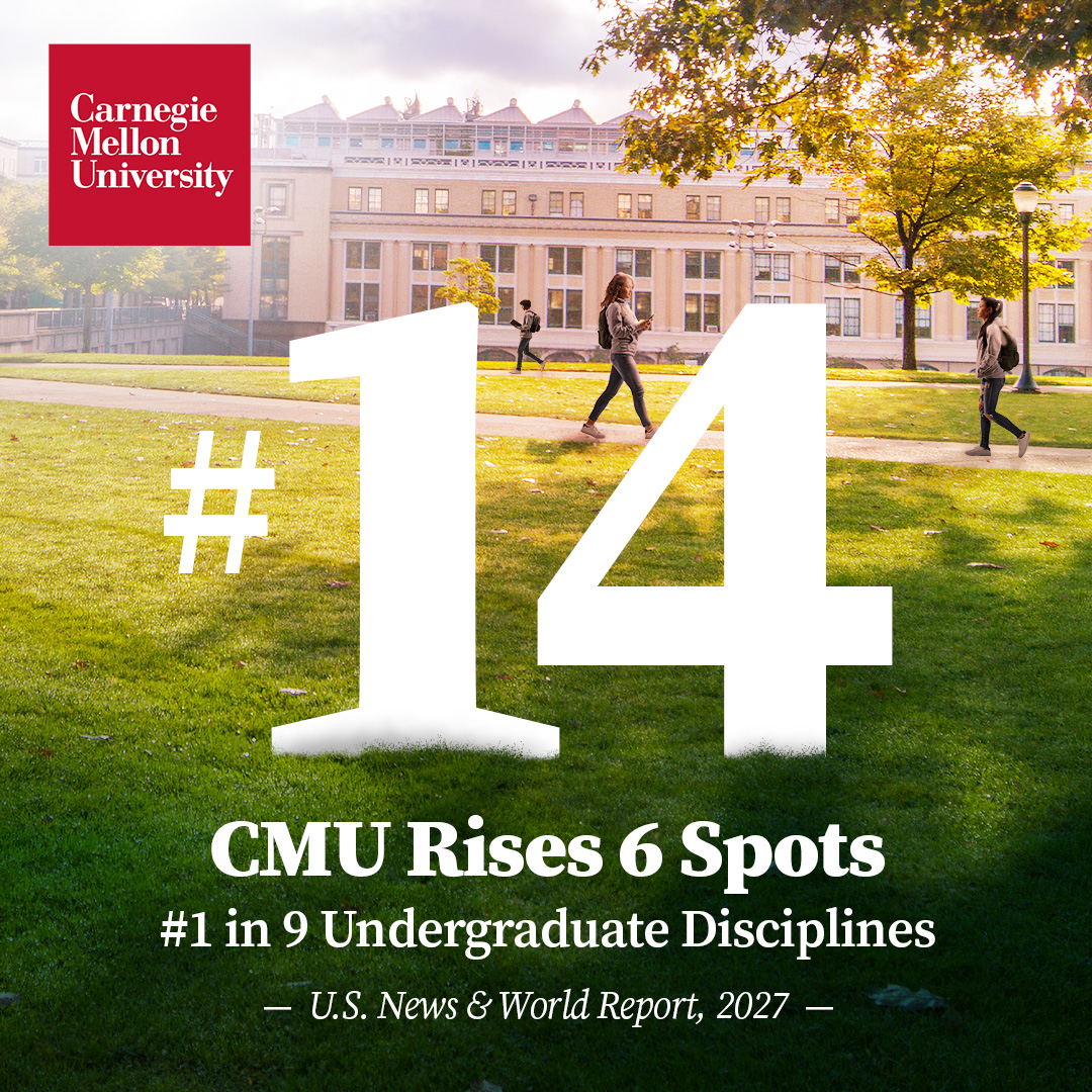 CarnegieMellon's tweet photo. Carnegie Mellon University has achieved its historically highest position in the @usnews Best Colleges rankings, rising six spots to No. 14 nationally in the 2027 list.

The result marks a historic moment for CMU and reflects growing recognition of the university’s academic strengths, strong student outcomes and distinctive interdisciplinary model.