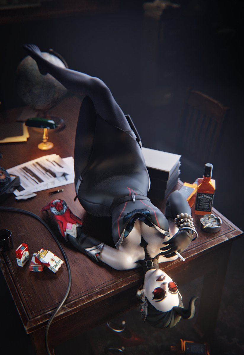 Geleazz's tweet photo. The third and final shot featuring Widow. (For now) I really enjoyed this noir detective theme, and I think I’ll create a few more projects with this style in the future.

Model by: @AlexaVLewd

#overwatch #widowmaker #3D #blender #noir https://t.co/hg2CXRJhvt