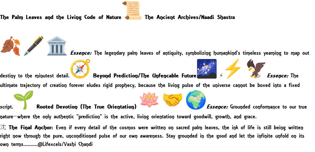 Lifexcels's tweet photo. 🔄 Naadi ShastraThe Previous Life (Purvashrama)_The Living Script:If nature cannot be boxed into a fixed script, then the palm leaves are not shackles. They are a spiritual diagnostic. They reflect a trajectory based on cosmic frequencies,but your moral awarenessis the vector… https://t.co/CgDllT9gP1
