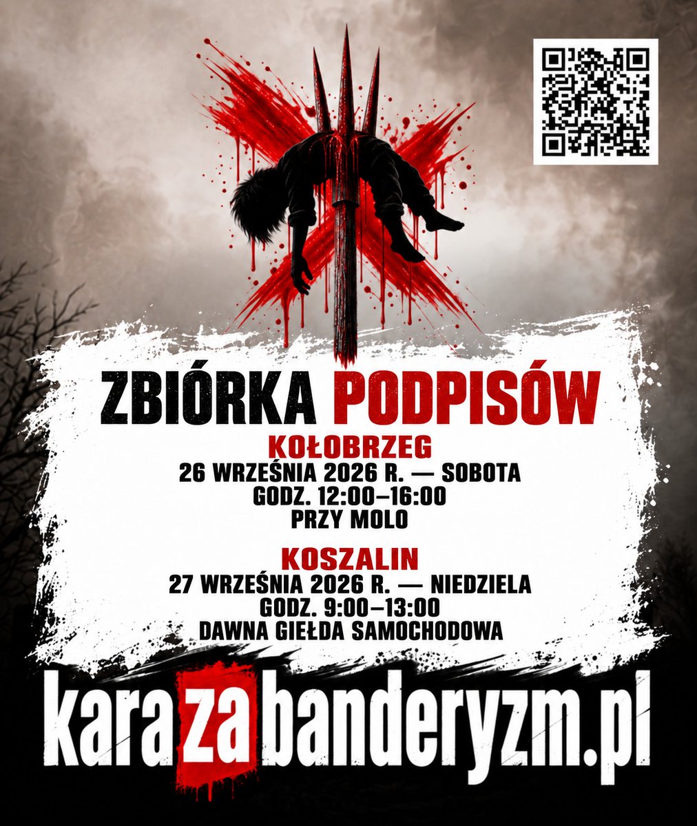 ROGranic's tweet photo. Podpisz #KaraZaBanderyzm na Pomorzu! 🇵🇱

👉 W sobotę Kołobrzeg przy molo!
📅 26 września
⏰ Godz. 12.00–16.00

👉 W niedzielę Koszalin!
📍 Dawna giełda samochodowa
📅 27 września
⏰ Godz. 9.00–13.00

Przyjdź, złóż podpis i przyprowadź swoich bliskich. Razem zatrzymajmy zbrodniczy banderyzm.