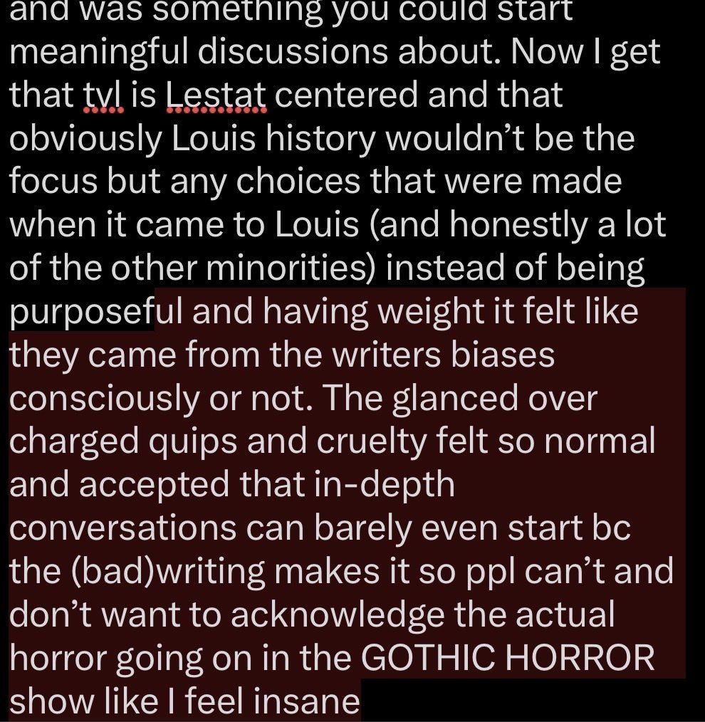 Ashtronomicalx's tweet photo. @blueteainfusion I dont know if I can convey this right but Louis struggles and pain in s1-2 felt like a conscious decision and effort from the writers making it feel important. Iwtv started off a black show and everything that happened felt like it had its place, was rooted in researched history https://t.co/tgQVICrMuB
