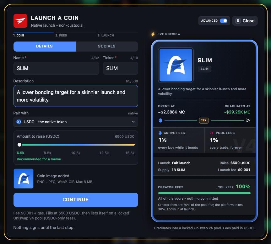 thewhitefrog's tweet photo. A lot of coins just don’t bond.

So we made the bonding curve variable.

Lower the raise → thinner liquidity → more volatility → earlier DEX exposure.

Want a faster, more aggressive launch?

Slide the raise all the way left.

Try it only on @fazedotfun on @arc chain. https://t.co/4tDcQvTyRm