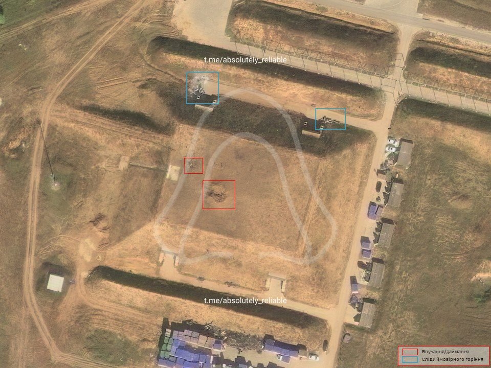 absreliable's tweet photo. Results of the strike on Tsymbulovo UAV launch site. 2 underground hangars damaged in west part and several hangars and launch system damaged with detonation, and UAV debries in the preparation and launch area. 
53.362805,35.826652
#UkrainerussiaWar #russiaisaterroriststate https://t.co/gndpLMJ4AN