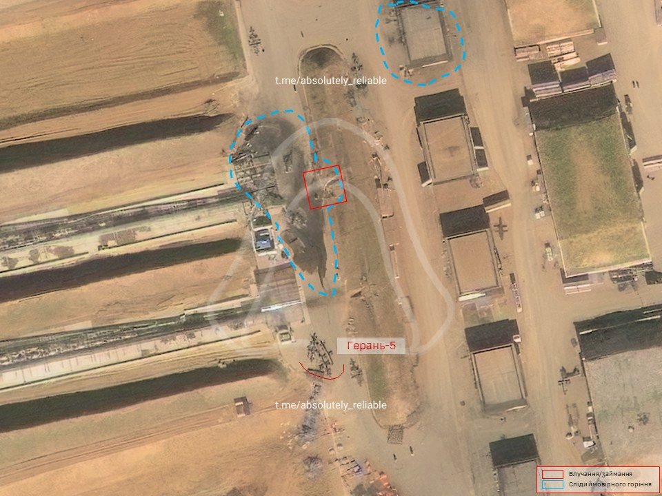 absreliable's tweet photo. Results of the strike on Tsymbulovo UAV launch site. 2 underground hangars damaged in west part and several hangars and launch system damaged with detonation, and UAV debries in the preparation and launch area. 
53.362805,35.826652
#UkrainerussiaWar #russiaisaterroriststate https://t.co/gndpLMJ4AN