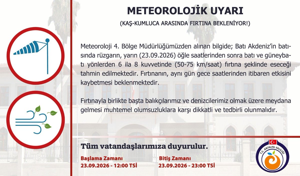 AntalyaValilik's tweet photo. ⚠️Meteorolojik Uyarı ⚠️ https://t.co/ohKnSX1DdA