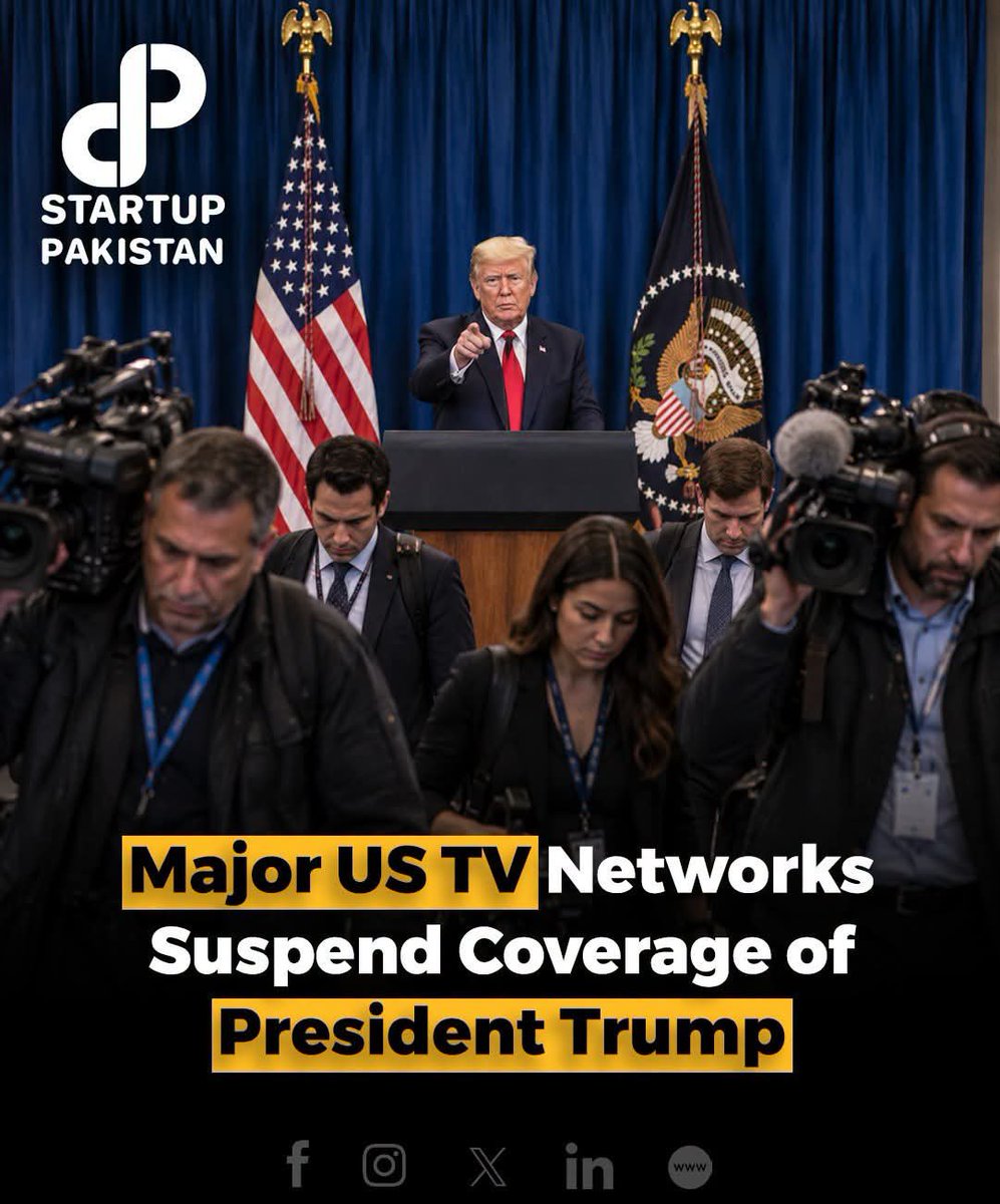 USAMA12J's tweet photo. Major US television networks have suspended their pooled coverage of President Donald Trump’s events following the White House’s decision to bar journalists from CNN, MS NOW and Politico.

#DonaldTrump #Trump #USNews #WhiteHouse #CNN #MSNOW #Politico #FoxNews #ABCNews #CBSNews https://t.co/1g13WOSmfT