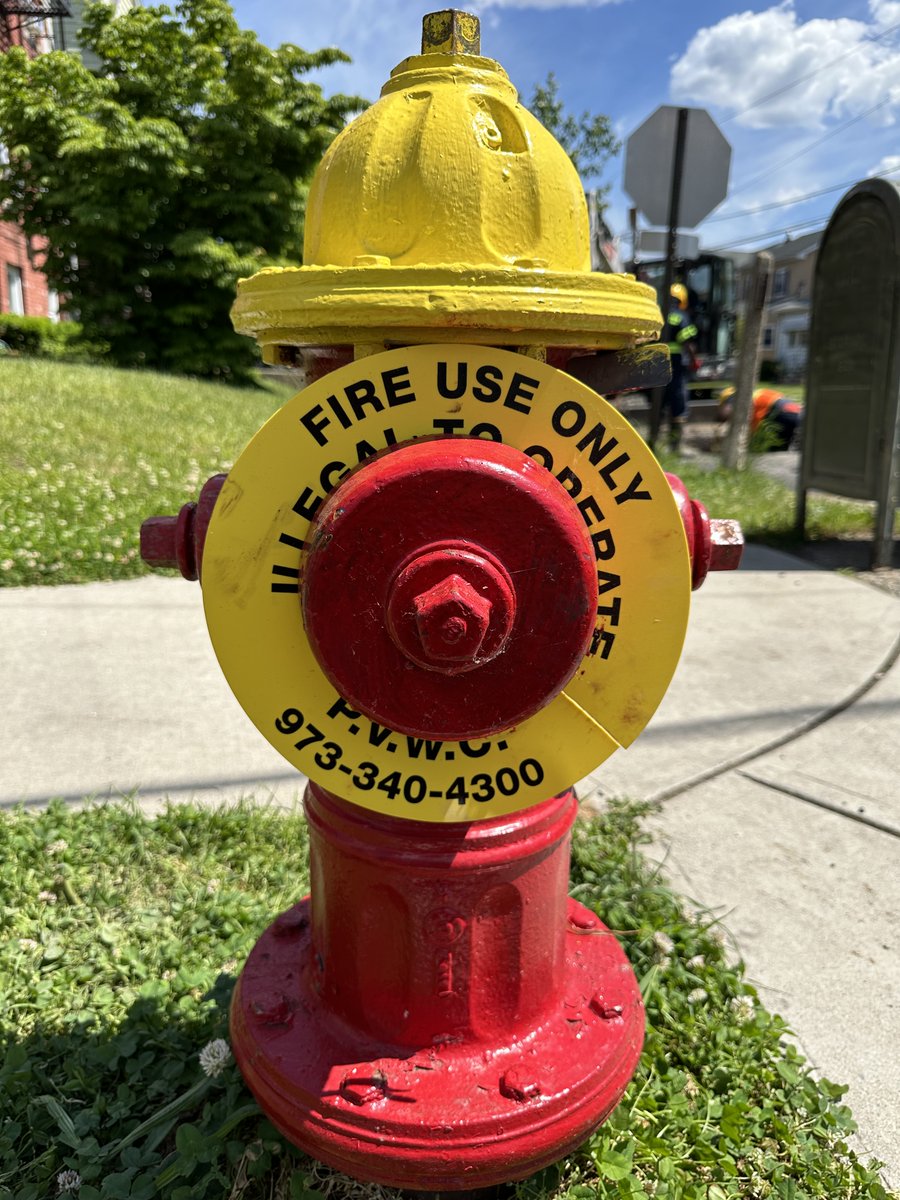 PVWC's tweet photo. PVWC crews are replacing a fire hydrant near Sherman St and Kruger Pl in #PassaicNJ. Customers in the area may experience temporary water discoloration or a brief loss of water service while work is underway. Questions? Call customer service at 973-340-4300 (Option 2). https://t.co/Ib7EFgittT